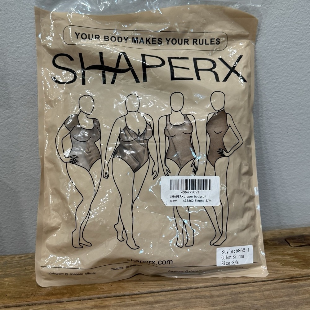 Shaperx One Piece Shapewear Bodysuit Zipper Firm Compression White SM 5862-1